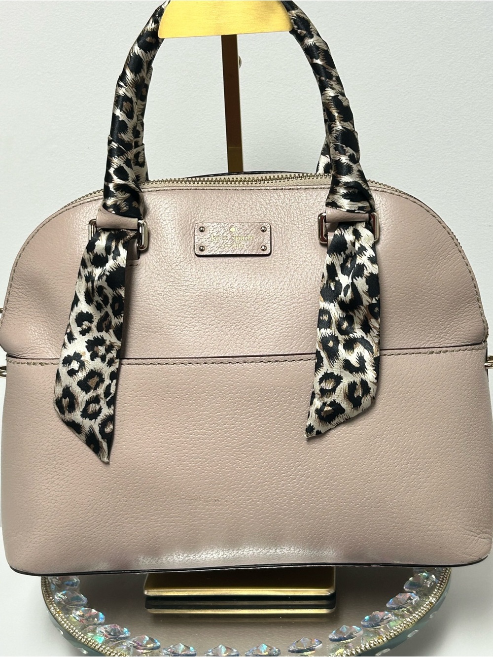 Kate Spade Leather Dome Satchel Handbag - Beige w/Bag Scarfs